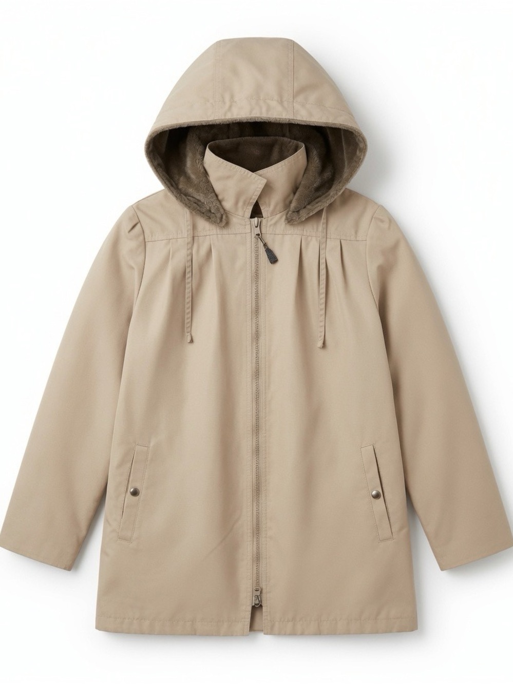London Fog Women’s Beige Raincoat/Outdoor Jacket w/Removable Hood and Liner